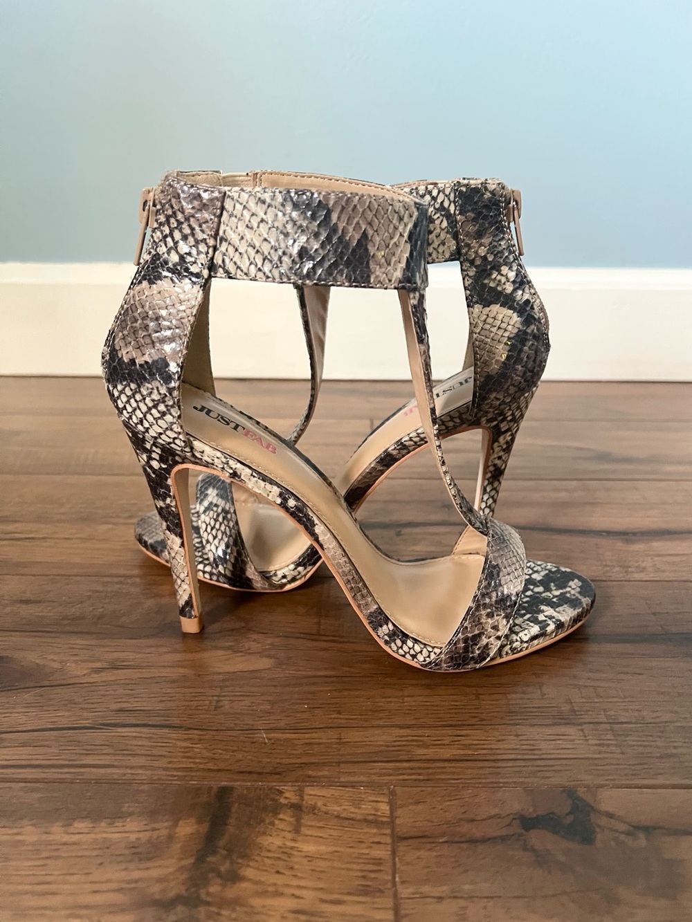 JustFab Snake-Print Stiletto Sandals - Size 7